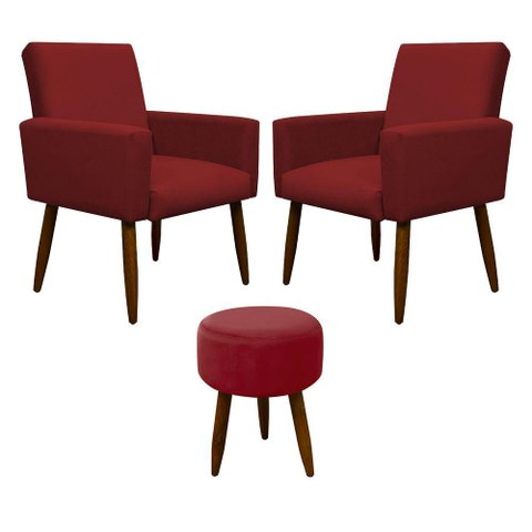 Kit 2 Poltronas e Puff Sala e Quarto Nina Suede Herrero Cor:vermelho