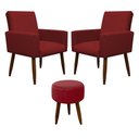 Ver imagem 1 de Kit 2 Poltronas e Puff Sala e Quarto Nina Suede Herrero Cor:vermelho