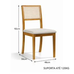 Kit 6 Cadeiras de Jantar Palha Estofadas Linho Bege com Tela Sextavada Rubi Madeira Maciça Mel - 6 Kit 6 Cadeiras de Jantar Palha Estofadas Linho Bege com Tela Sextavada Rubi Madeira Maciça Mel - 6