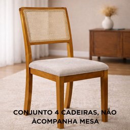 Kit 6 Cadeiras de Jantar Palha Estofadas Linho Bege com Tela Sextavada Rubi Madeira Maciça Mel - 2 Kit 6 Cadeiras de Jantar Palha Estofadas Linho Bege com Tela Sextavada Rubi Madeira Maciça Mel - 2