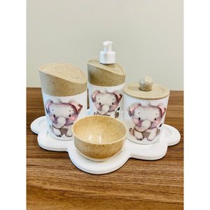 Kit Higiene Elefantinho Baby - Madeira C/bandeja Nuvem Branca
