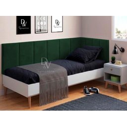 Conjunto Cabeceira Painel Estofada Cama de Solteiro - Verde Musgo - 2
