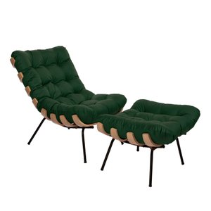 Poltrona Costela com Puff Suede Verde Escuro - Zahav Estofados
