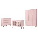 Ver imagem 5 de Dormitório Melinda Guarda Roupa, Cômoda com Porta e Berço Retrô Rosê Acetinado - Phoenix Baby