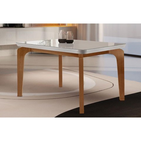 Mesa para Cozinha Londrina C/tampo Madeirado Vidro Canto Curvo 120x80cm Off White/imbuia/vidro Off