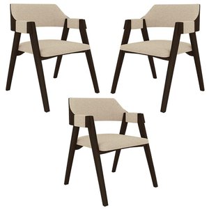 Kit 3 Cadeiras Sala de Jantar e Jogos Carteados Madeira Maciça Poker Linho Offwhite-capuccino G42
