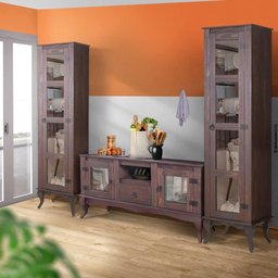 Kit Cozinha Rústica Madeira Maciça 3 Peças Portas Em Vidro Imbuia Shop JM - 1