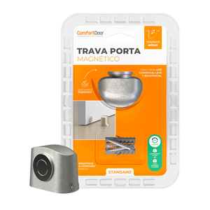Trava Porta Magnético Fixador com Adesivo 3m Comfortdoor Prendedor Cromado Escovado
