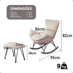 Poltrona de Balanço Easy Cozy Off White com Estrutura Resistente e Puff Incluso - 8
