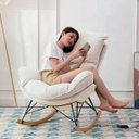Ver imagem 2 de Poltrona de Balanço Easy Cozy Off White com Estrutura Resistente e Puff Incluso