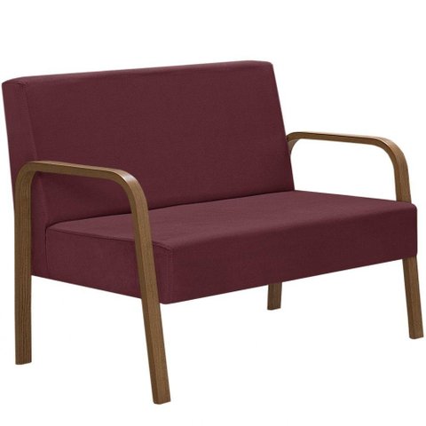 Poltrona 2 Lugares Jade Braço Madeira Suede Bordô