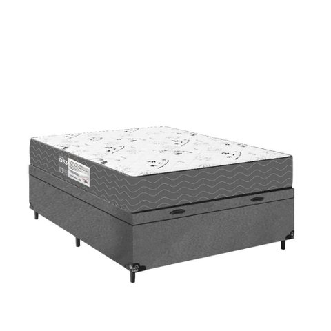 Baú Viúva + Colchão D33 One Face - Suede Cinza - e-Shop Casa