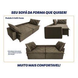 Sofá Cama Retrátil Reclinável 3,00m Bangkok Suede Velut Tabaco Molas no Assento - King House - 4