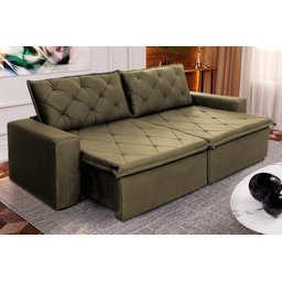 Sofá Cama Retrátil Reclinável 3,00m Bangkok Suede Velut Tabaco Molas no Assento - King House - 1