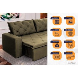 Sofá Cama Retrátil Reclinável 3,00m Bangkok Suede Velut Tabaco Molas no Assento - King House - 3