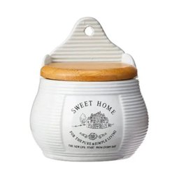 Saleiro de Parede de Cerâmica com Tampa de Bambu Sweet Home 10cm X 7,5cm X 13cm - 1