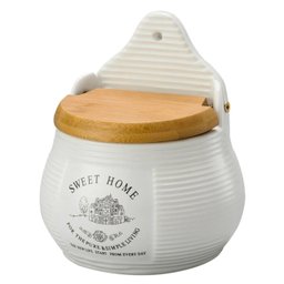 Saleiro de Parede de Cerâmica com Tampa de Bambu Sweet Home 10cm X 7,5cm X 13cm - 4