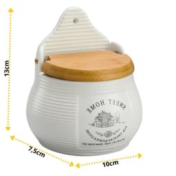 Saleiro de Parede de Cerâmica com Tampa de Bambu Sweet Home 10cm X 7,5cm X 13cm - 2