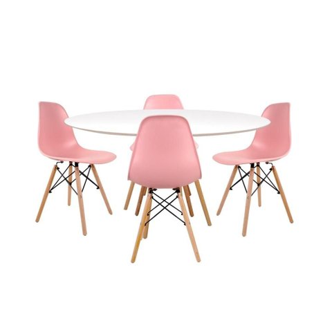 Conjunto Mesa Eames Branca 110cm e 4 Cadeiras Eames PP Rosa