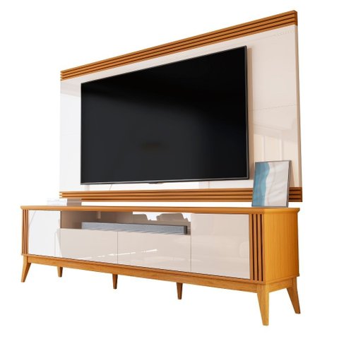 Rack Bancada com Painel Detalhe Ripado Vetro para Tv até 75 Polegadas 2,18m Madeirado/off White