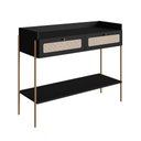 Ver imagem 2 de Aparador Industrial Retrô com Tela Sintética e 2 Gavetas Cor:nero com Dourado