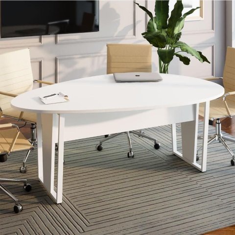 Mesa de Reunião Orgânica 1,80m MDP 180cm Branco F5 Office
