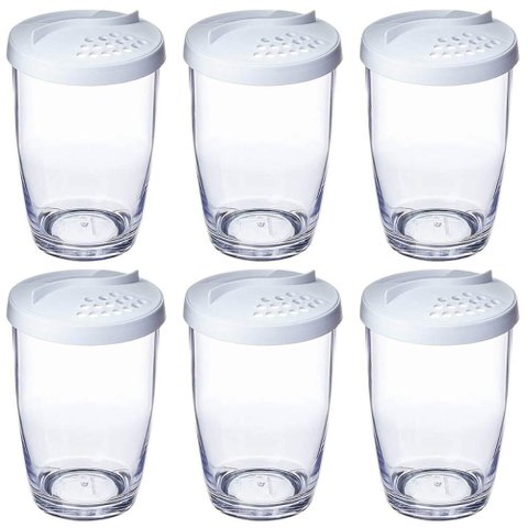 Kit 6 Porta Queijo Farinha Temperos 350ml Farinheiro Branco ou Buffet Restaurante Plástico com