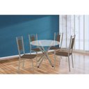 Ver imagem 1 de Conjunto: Mesa de Cozinha Volga C/ Tampo de Vidro 95cm e 4 Cadeiras Florença Niquel - Courano