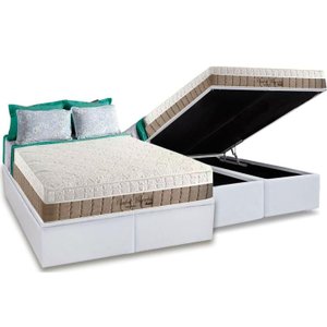 Cama Box Baú King: Colchão Magnético Anjos Infravermelho Longo Confort Nude + Base CRC C