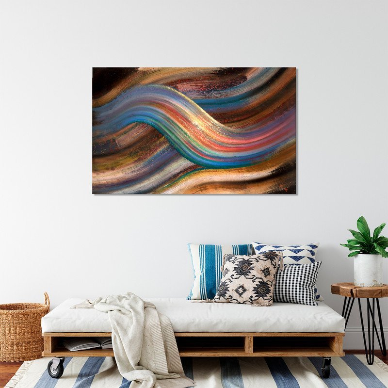 Quadro Decorativo Tela Canvas Abstrato Linhas Douradas Sobrepostas - 120x80 Cm - 5