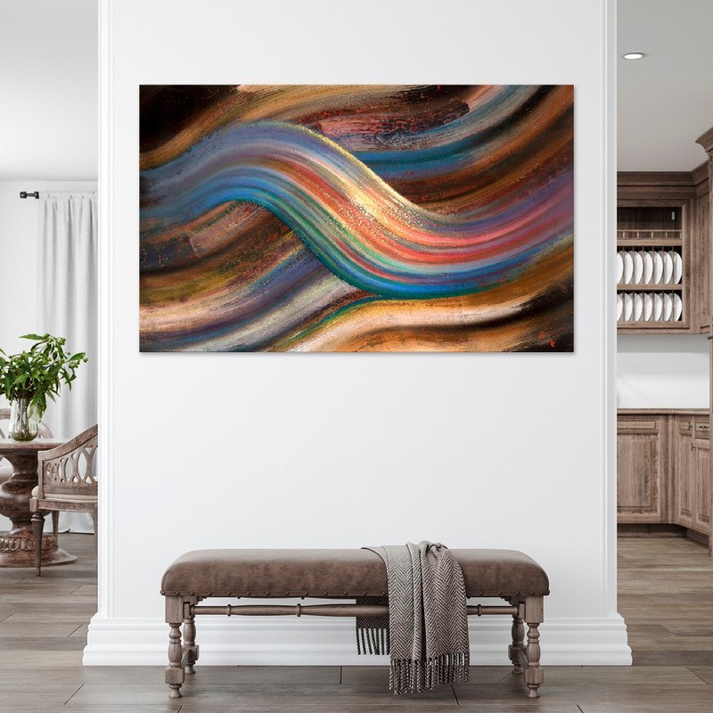 Quadro Decorativo Tela Canvas Abstrato Linhas Douradas Sobrepostas - 120x80 Cm - 3