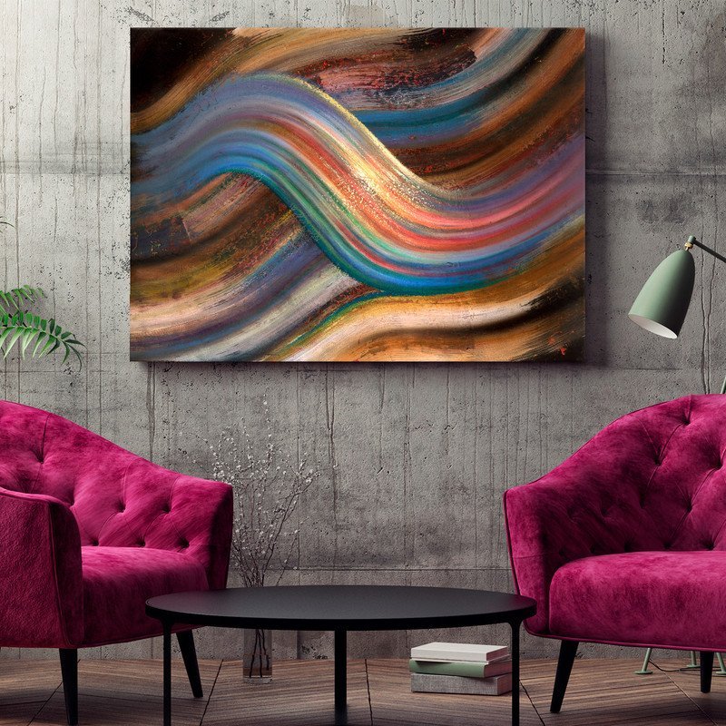 Quadro Decorativo Tela Canvas Abstrato Linhas Douradas Sobrepostas - 120x80 Cm - 2