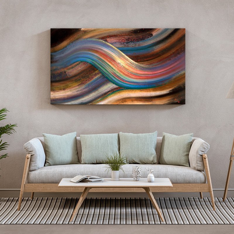 Quadro Decorativo Tela Canvas Abstrato Linhas Douradas Sobrepostas - 120x80 Cm - 1