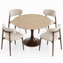 Ver imagem 3 de Mesa de Jantar Saarinen Redondo 120 cm Tampo Mármore Travertino Base Laca Marrom Cacau