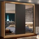 Ver imagem 1 de Guarda-Roupa Casal Madesa Lyon 3 Portas de Correr com Espelhos 2 Gavetas Rustic/Preto Cor:Rustic/Pre