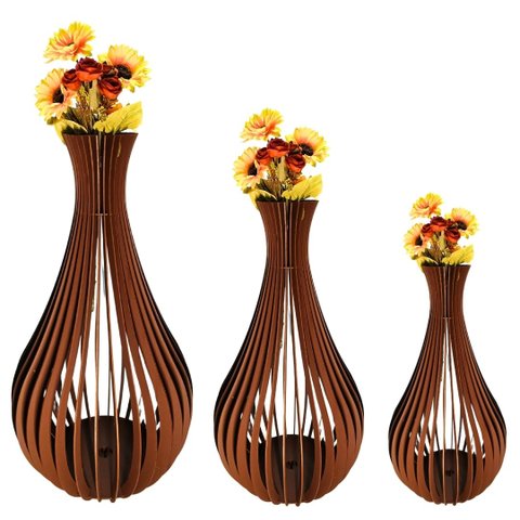 Vaso de Chão Decorativo Grande Gotas de Orvalho Mdf:marrom/kit com 3 - 90x40cm, 75x40cm e 60x30cm