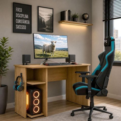 Mesa Gamer Retangular Nitro Moderno MDP 114cm Freijó Loja Sheep