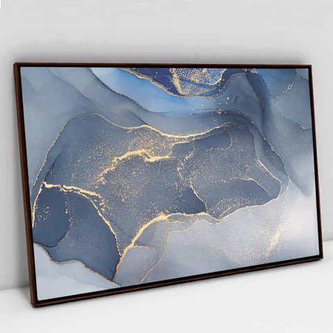 Quadro Decorativo em Canvas Abstrato Mármore Azul TaColado Moldura Flutuante 4,5cm Madeira 120 x 80c