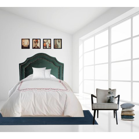 Cabeceira Solteiro Luxo Veludo Verde Dupla Tacha Fumê 65x90