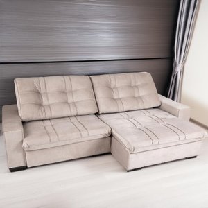 Sofá Retrátil e Reclivável com Molas Ensacadas Porto 5 Lugares 2,90m Veludo Luxor Cappuccino