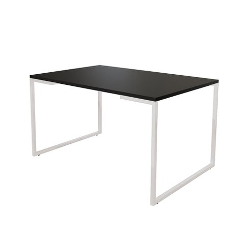 Mesa de Jantar Industrial 6 Lugares Preta 140x90 Base Aço Branco
