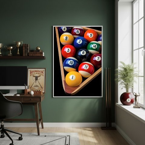Quadro Decorativo Foto Bolas de Sinuca-70x50cm Mold Branca