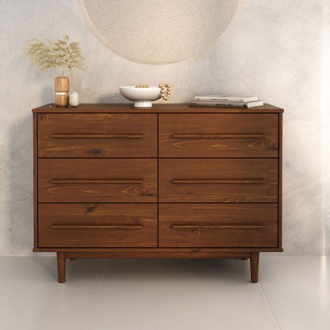 Cômoda Madeira Maciça 6 Gavetas Quarto Adulto Castanho Tecca Idimex