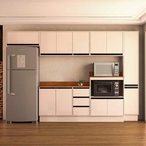 Armário de Cozinha Modulada Completa 6 Peças 316,8cm com Tampo 250050 Koya Politorno Móveis