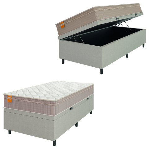 Cama Box Baú Solteiro Colchão Molas Qatar 88x188x63cm Bege/branco Inducol