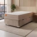 Ver imagem 1 de Cama Box Baú Solteiro Colchão Molas Qatar 88x188x63cm Bege/Branco Inducol