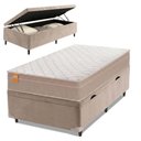 Ver imagem 3 de Cama Box Baú Solteiro Colchão Molas Qatar 88x188x63cm Bege/Branco Inducol