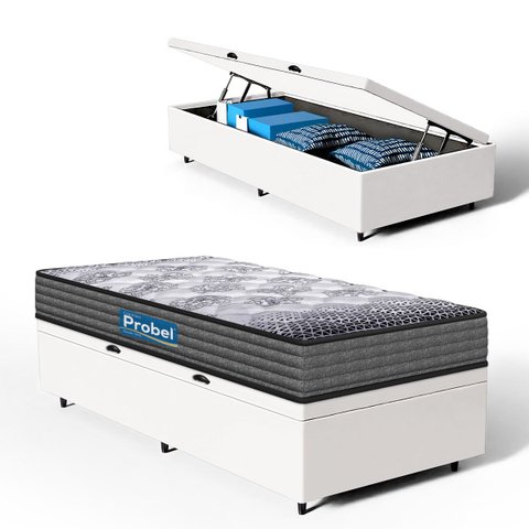 Cama Box Baú com Colchão de Espuma D60 Double Face Guarda Costas Comfort Force Probel Solteiro 88cm