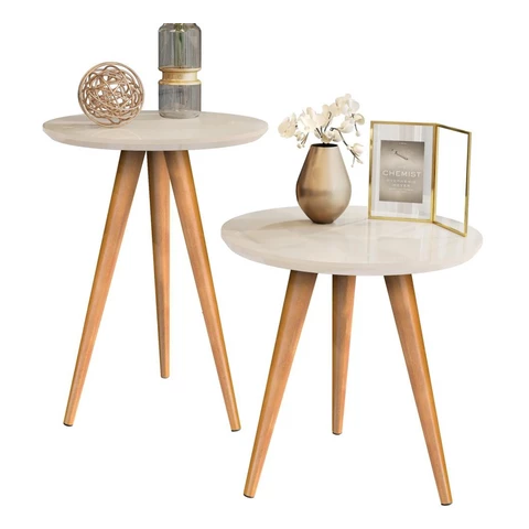 Conjunto de Mesas para Sala Classic Sofá Redonda com Pés Palito Decoração