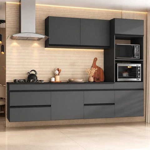 Armário Cozinha Modulada Completa Suspensa 251,5cm 4 Peças Milano Multimóveis MP2477 Grafite